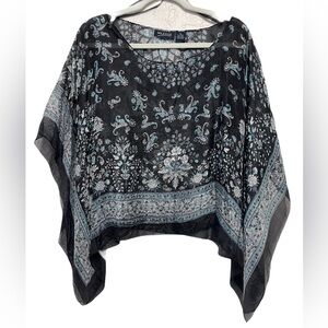 Vintage 100% Silk Black and Blue Paisley Women's Scarf Kimono Mileage